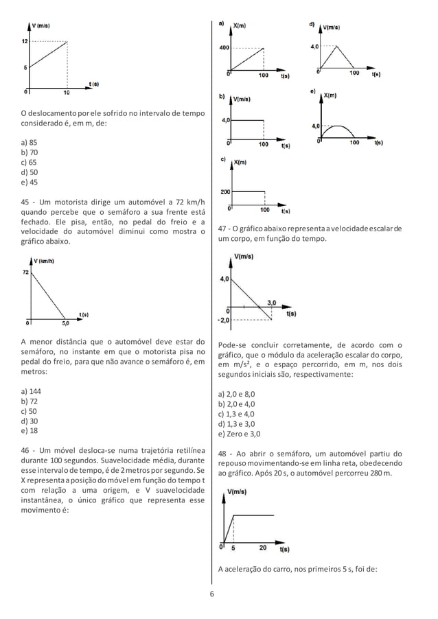 Lista de exercícios. cinematica