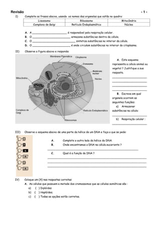 Lista de exercícios Células