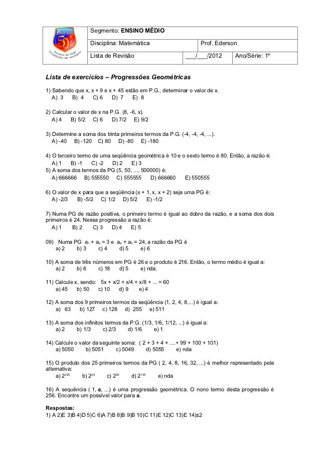 Lista de exercícios PG