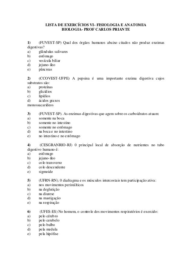 Simulado de anatomia e fisiologia humana Simulado de anatomia e fisiologia humana