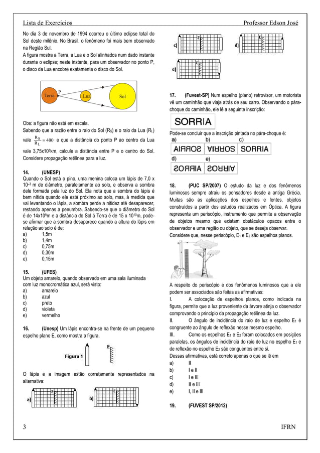 Lista de exercicios 14 optica geometrica | PDF