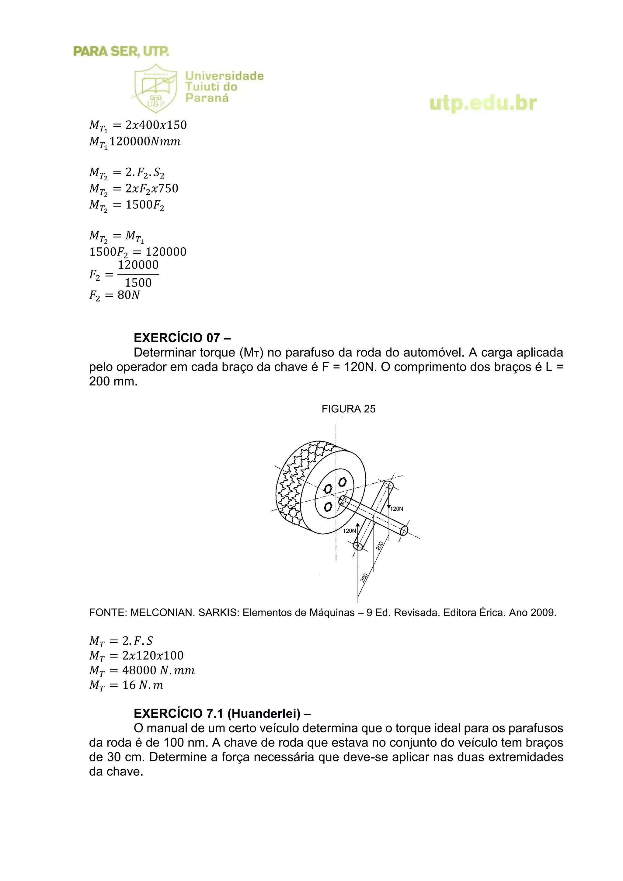 Lista de exercicios elementos de máquinas | PDF