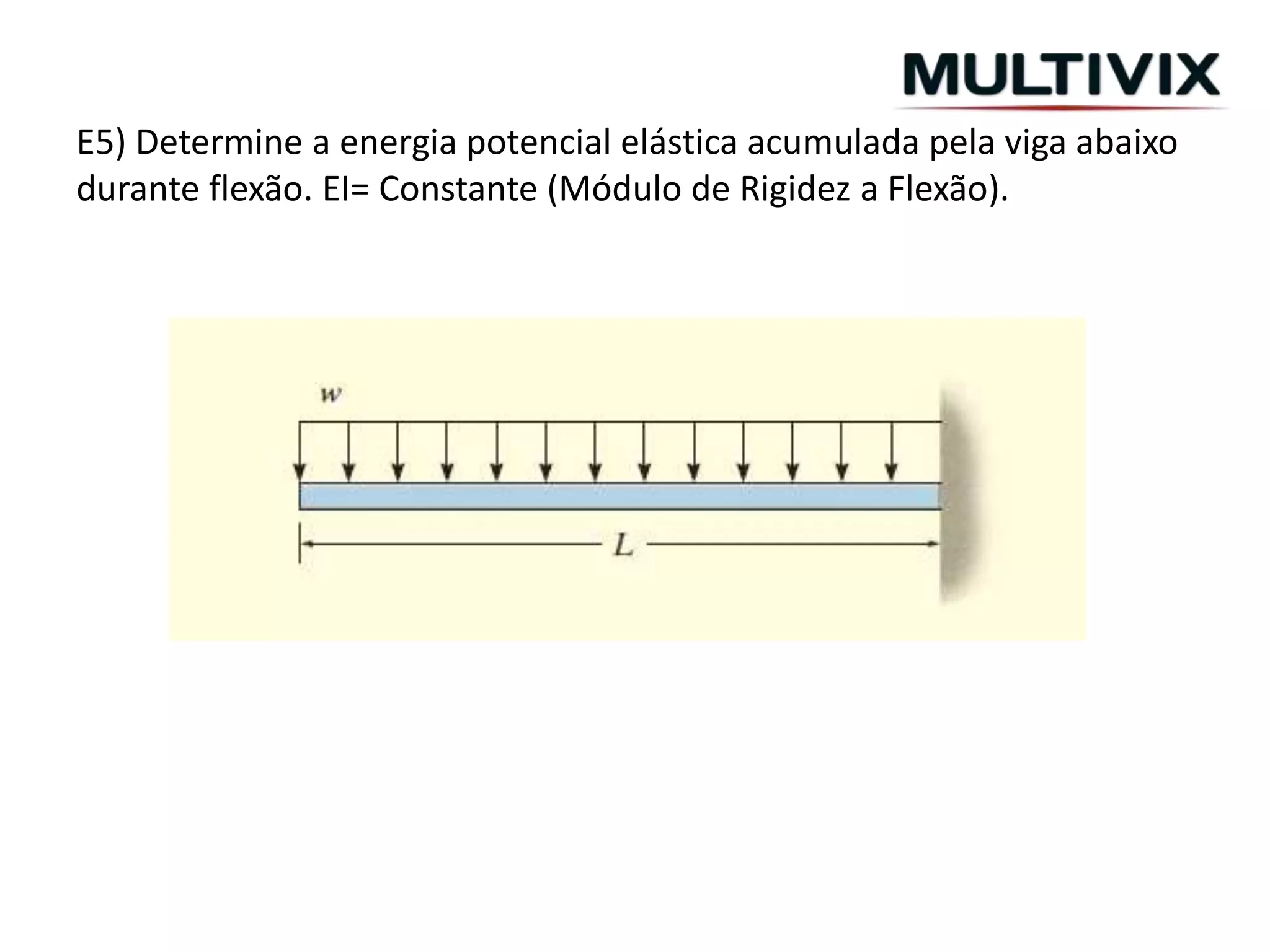 E5) Determine a energia potencial elástica acumulada pela viga abaixo
durante flexão. EI= Constante (Módulo de Rigidez a Flexão).
 