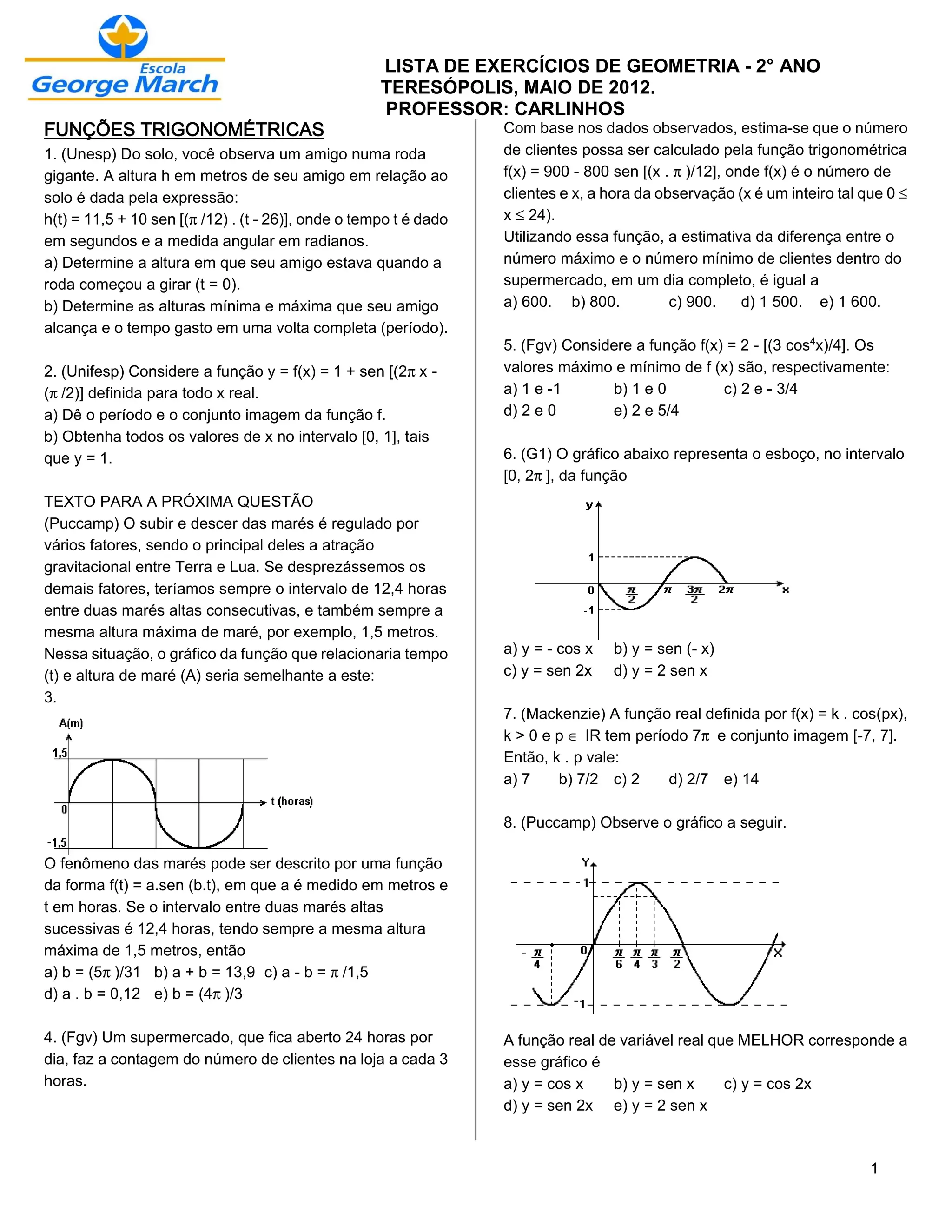 LISTA DE FUNÇÕES TRIGONOMÉTRICAS | PDF