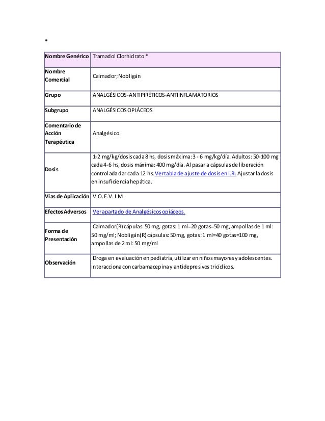 Calmador tramadol hcl 5 gotas precio