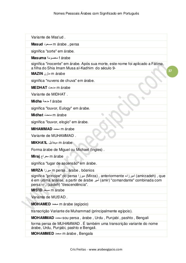 Nomes Arabes Com Significado Em Portugues