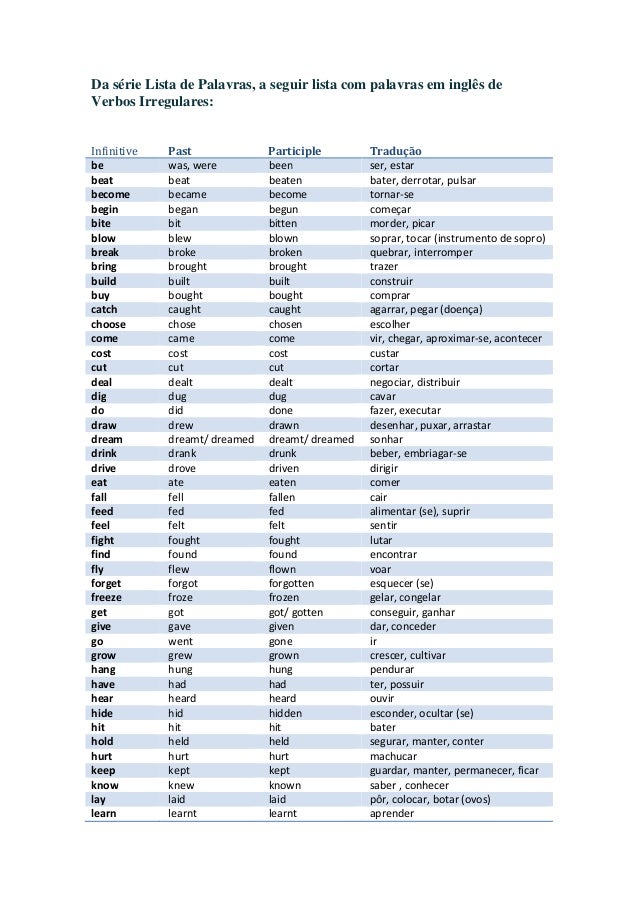 Verbos irregulares em ingles pdf free