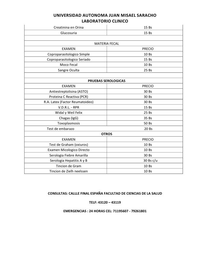 Lista de precios laboratorios chopo Lista de precios laboratorios chopo