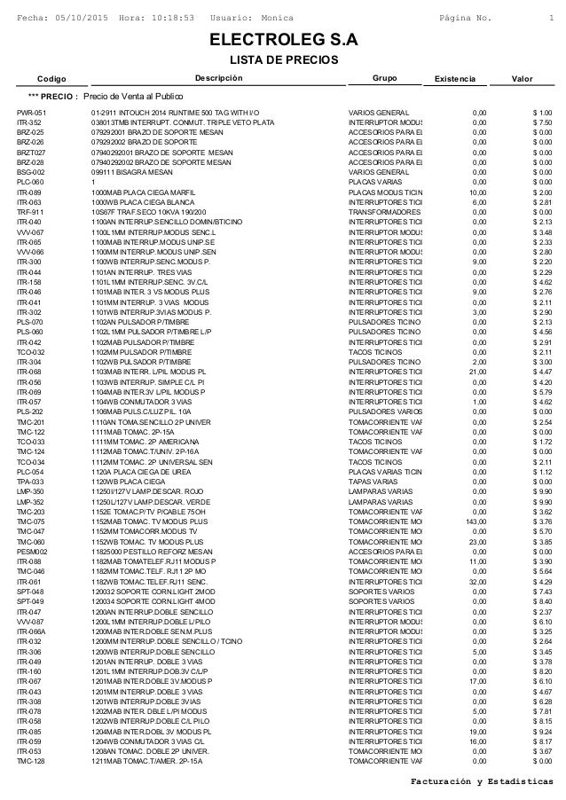 Lista de precios octubre