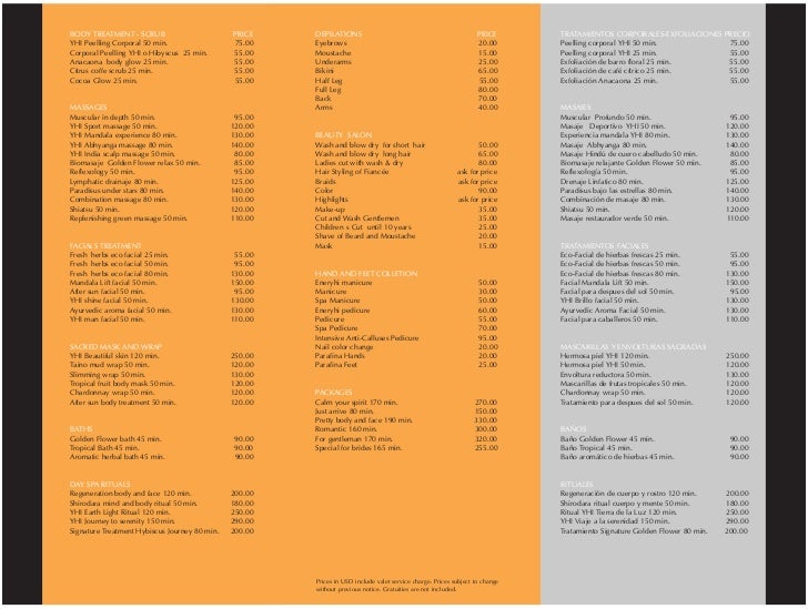 List of Spa Services