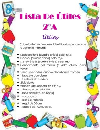 Lista De Útiles 2d Grado Emiliano Zapata | PDF