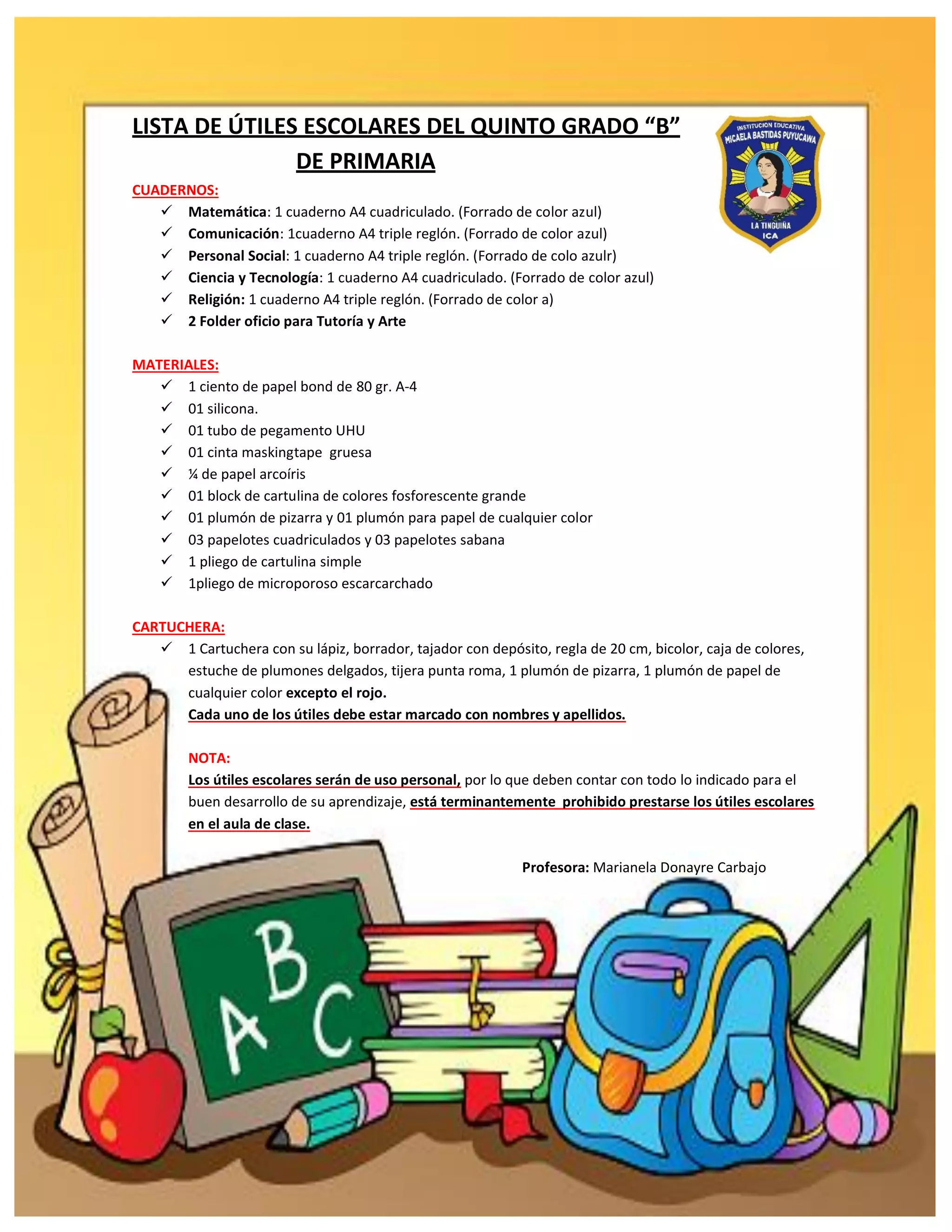 Lista de utiles 5to b PDF