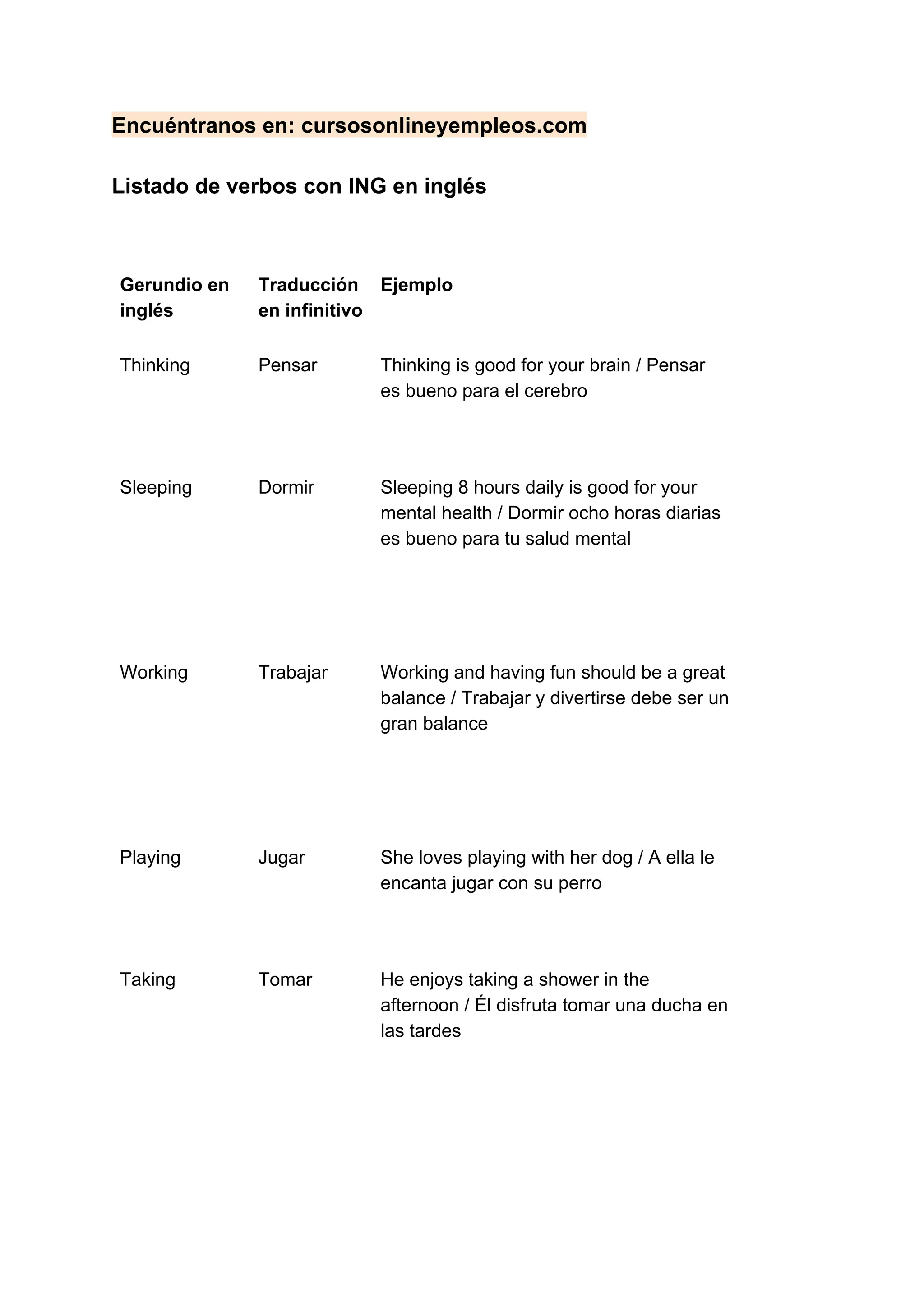 Lista de verbos con ing en ingles PDF