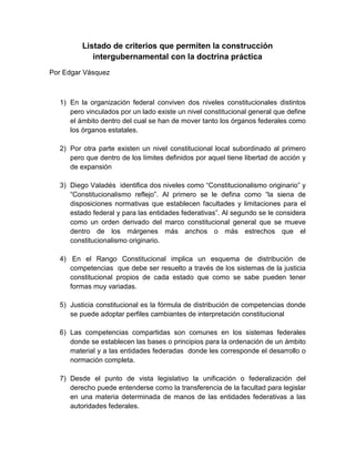 Listado de criterios que permiten la construcción
            intergubernamental con la doctrina práctica
Por Edgar Vásque...