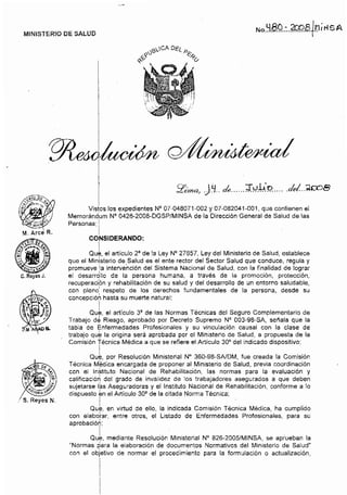 Listado de Enfermedades Profesionales RM 480 2008 MINSA Peru