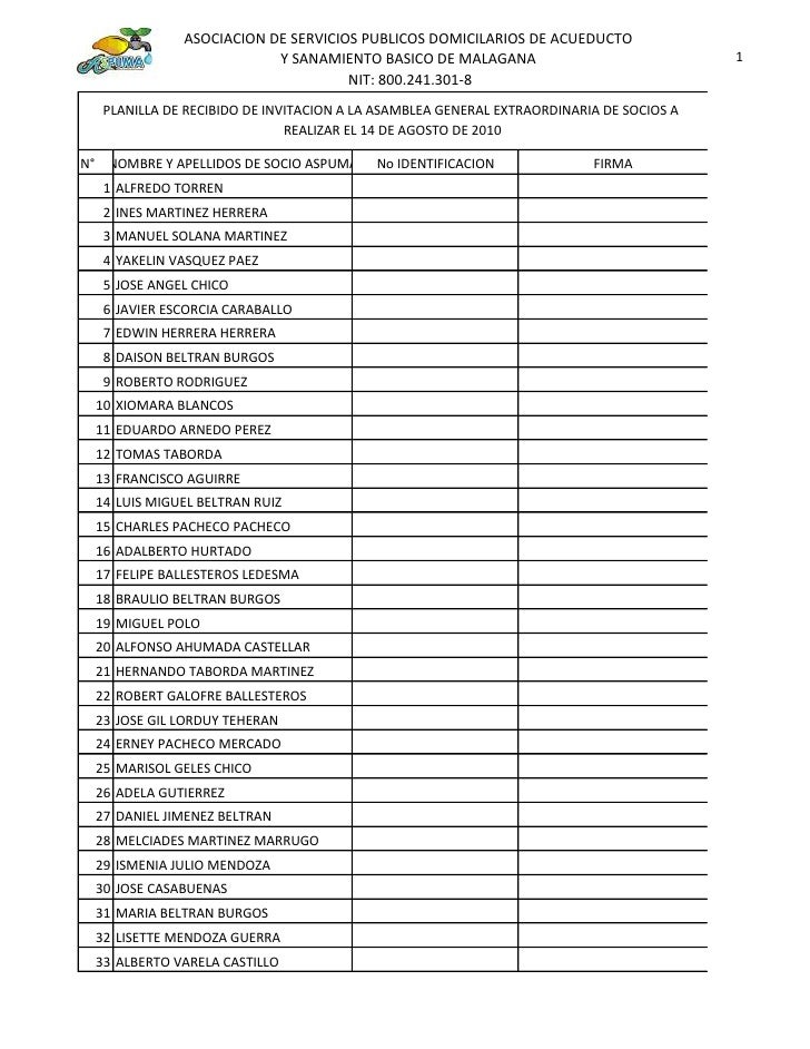 listado de socios y asistencia a asamblea lista de asistencias