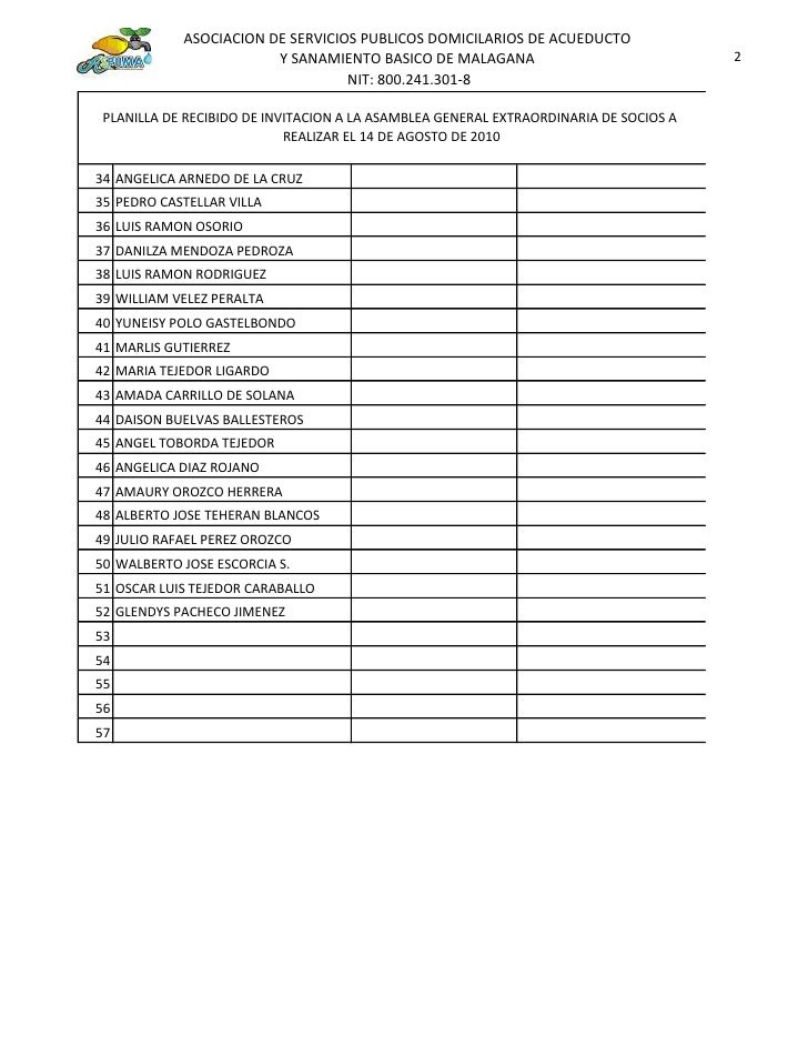 listado de socios y asistencia a asamblea