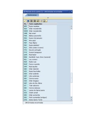 Listado Moneda de la Cuenta