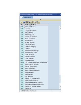 Listado Moneda de la Cuenta