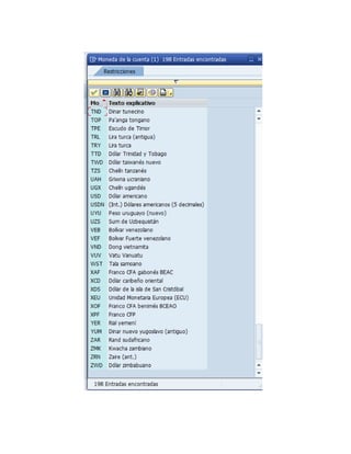 Listado Moneda de la Cuenta