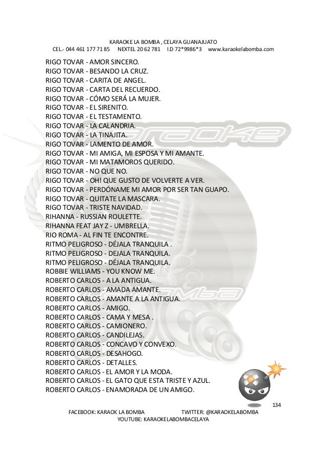 Lista karaoke 2012 book 6
