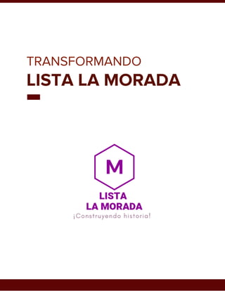  
TRANSFORMANDO  
LISTA LA MORADA 
 
 
 
 
 
 
 
 
 
 
 
 
 
 
 
 
 
 
 
 
 
 
 