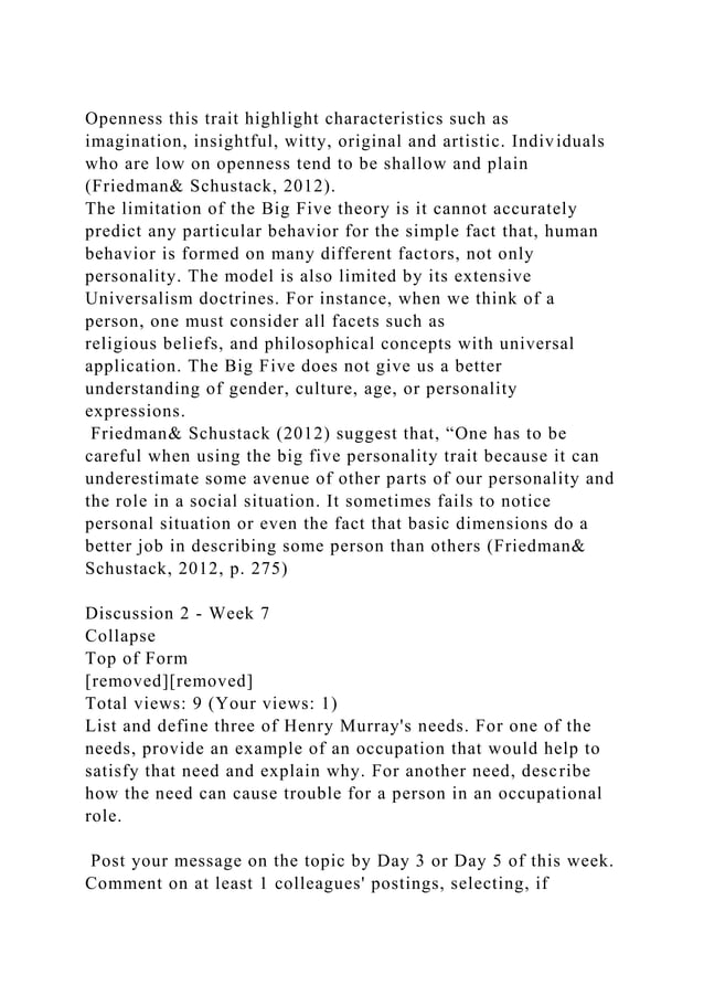 List and define the five traits included in the big five theory of p docx