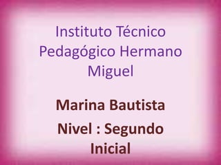Instituto Técnico
Pedagógico Hermano
        Miguel

  Marina Bautista
  Nivel : Segundo
      Inicial
 
