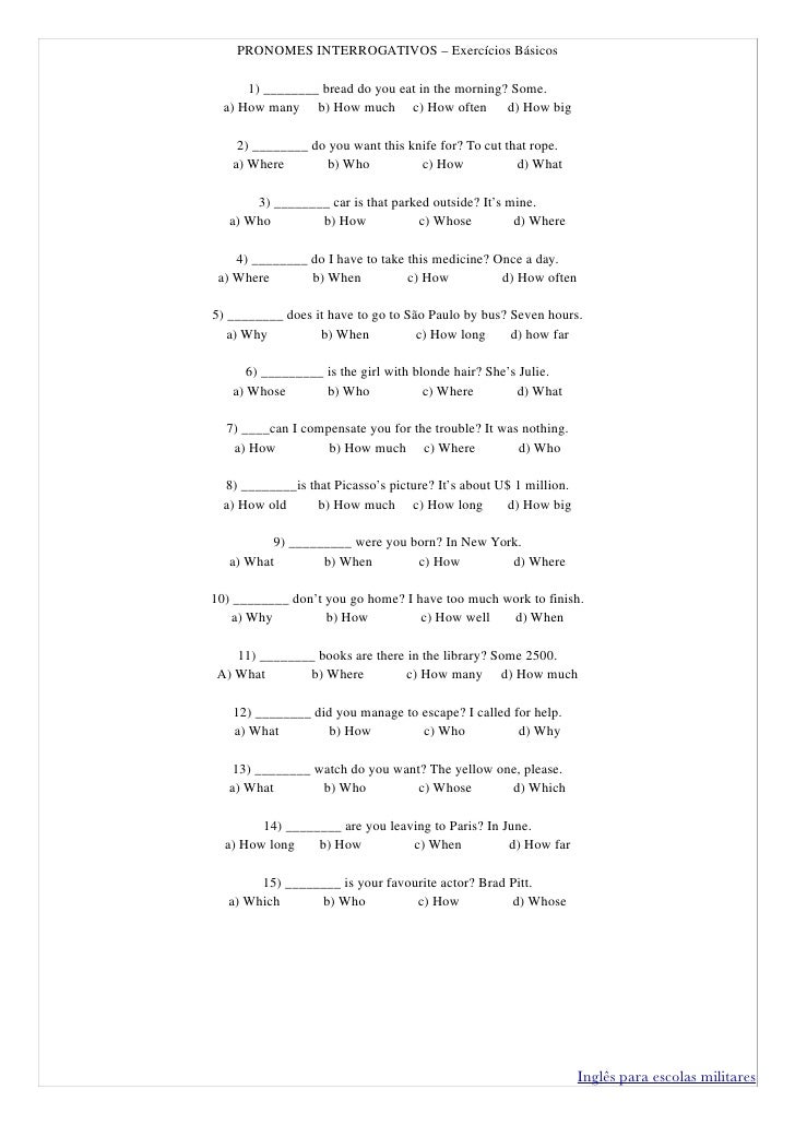 Lista Pronomes Interrogativos