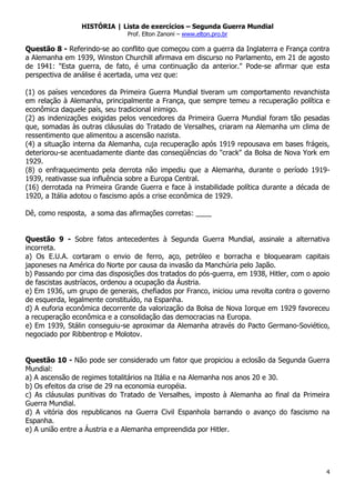 Lista de exercícios – Segunda Guerra Mundial | PDF