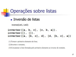Operações sobre listas
n    Inversão de listas
 reverse(List1, List2)




                           17
 