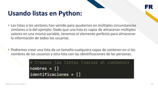 Lists Python Spanish Example Listas en el lenguaje de programación Python | PPSX