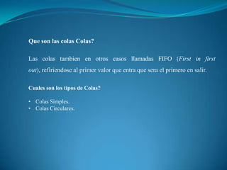 Listas, pilas & colas estructura de_datos | PPTX