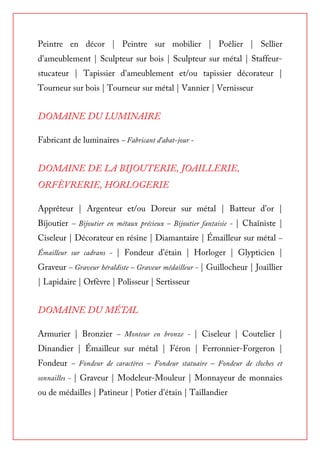 Liste des Métiers d’Art 2016