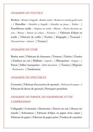 Liste des Métiers d’Art 2016