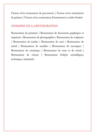 Liste des Métiers d’Art 2016