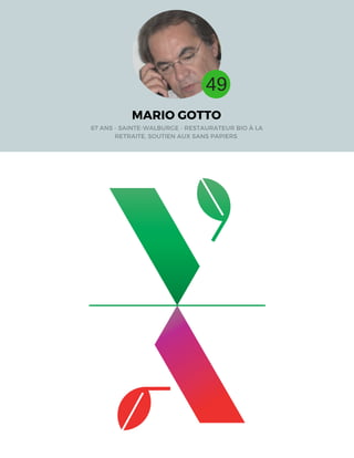 MARIO GOTTO
67 ANS - SAINTE-WALBURGE - RESTAURATEUR BIO À LA
RETRAITE, SOUTIEN AUX SANS PAPIERS
49
 