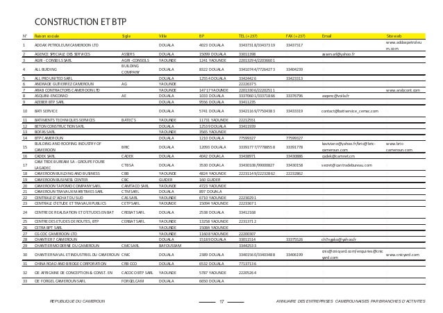 Liste des entreprises camerounaises par secteurs d'activités