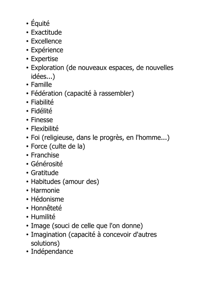 Liste Des Valeurs Pdf : Trouver ses valeurs en 4 étapes simplissimes ...