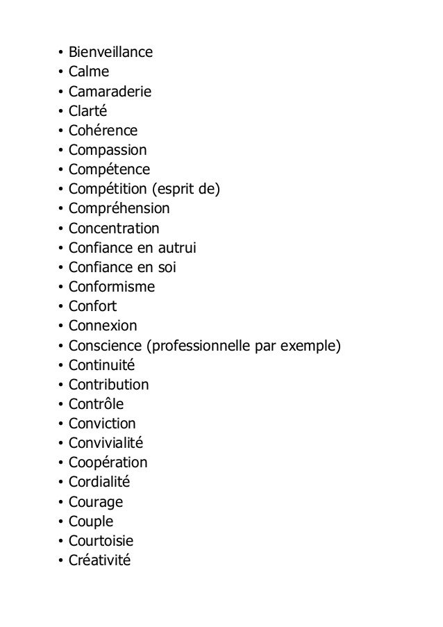 Liste de valeurs pdf