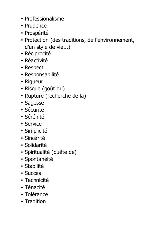 Liste de 284 valeurs