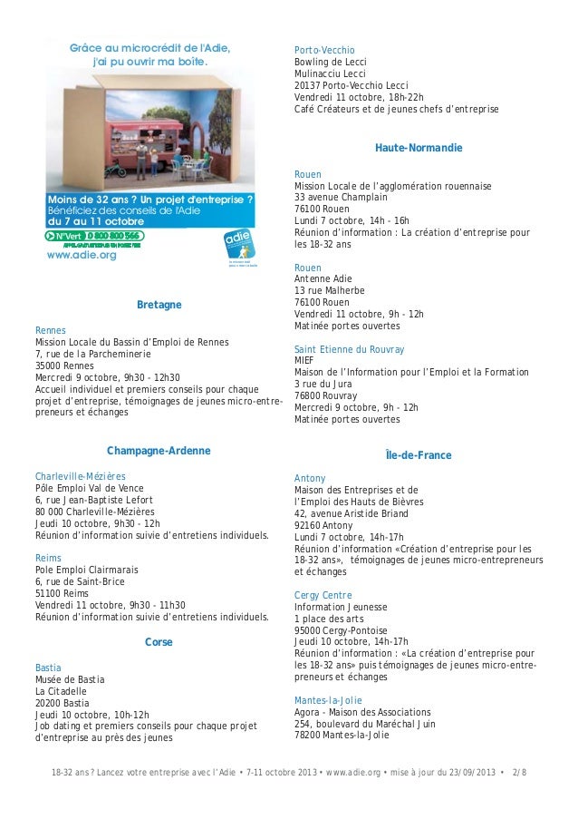 Liste Des Evenements Organises Par L Adie Creation D Entreprise Pou