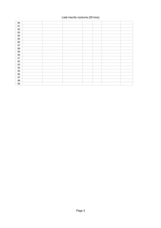 Liste inscrits nocturne (20 kms)
80
81
82
83
84
85
86
87
88
89
90
91
92
93
94
95
96
97
98
99




                 Page 3
 