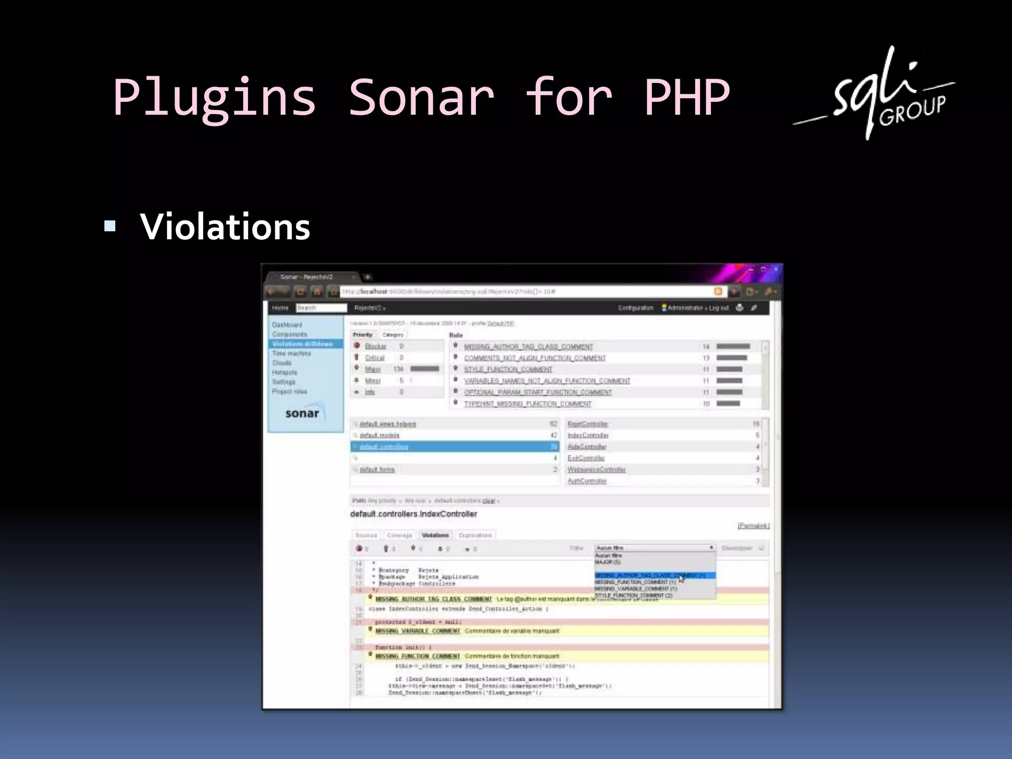 Plugins Sonar for PHP
 Violations
 