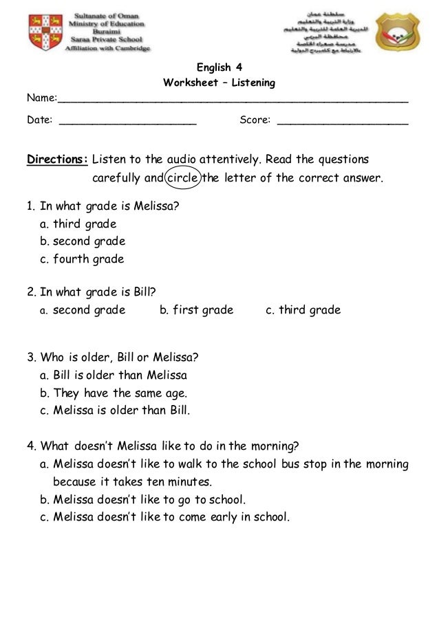 english worksheets for grade 4 with answers