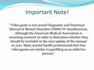  RelationshipsTop 5 Signs You Need Help With Gaming AddictionYou feel extremely happy when you are playing games, but as soon as you have to stop, you get angry or upset.You think about playing when you are supposed to be focusing on other things.You spend more time with your keyboard or controller than physically hanging out with your friends.Your friends or parents ask what you spend all your time doing, and you lie about it, but inside you know they may have a point.You get up in the middle of the night to check your e-mail or your Facebook comments because you are having a hard time sleeping.