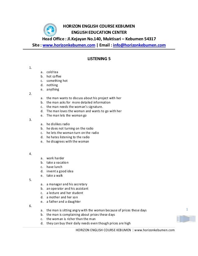 Exercises Listening Bahasa Inggris Ujian Nasional 201 5 Part 5