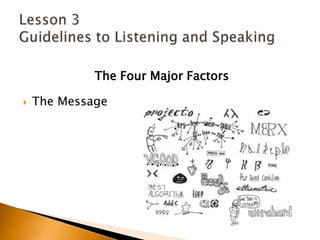 The Four Major FactorsThe MessageLesson 3 Guidelines to Listening and Speaking