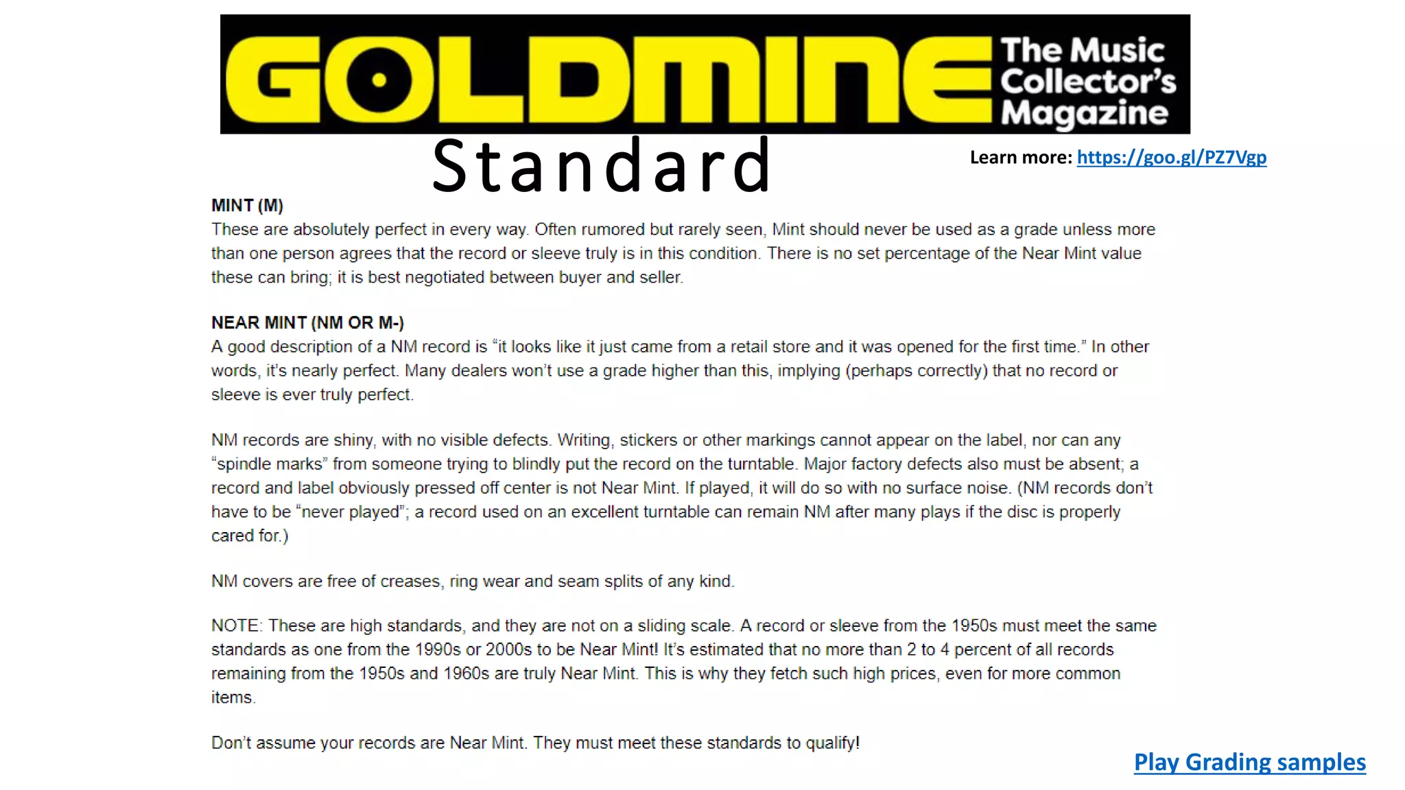 Standard Learn more: https://goo.gl/PZ7Vgp
Play Grading samples
 