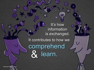 It’s how
information
is exchanged. 	
  
Business Health Systems
It contributes to how we
comprehend
learn.&	
  
 